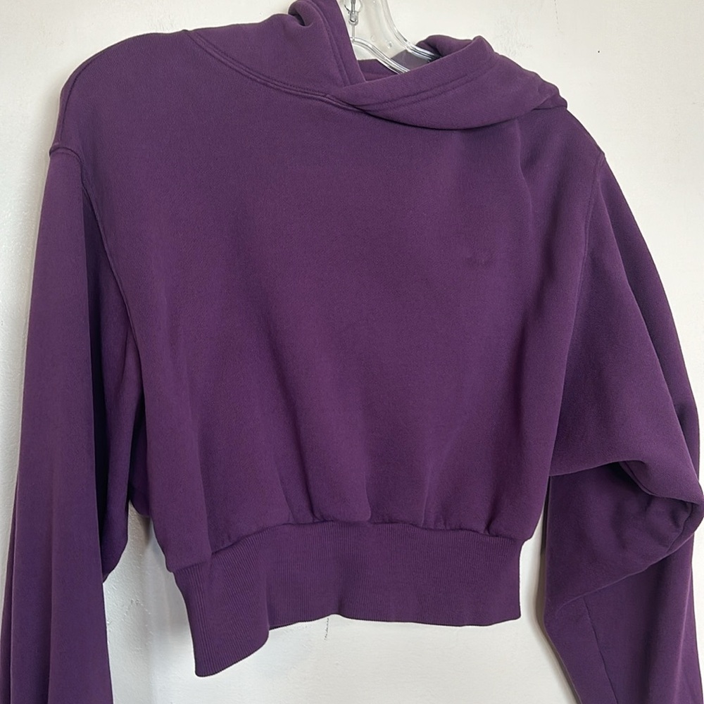 Aritzia TNA Cozy AF Fleece Perfect Shrunken Cropped Hoodie in Plum Purple